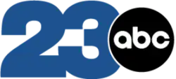 The number 23 in a thick sans serif in blue, with the numbers touching, and the ABC logo — a dark gray disc with lowercase letters "abc" — overlapping it on the right.