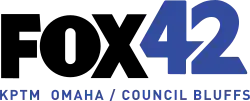 The Fox network logo in black next to a blue numeral 42 in a sans serif with custom cuts. Beneath is the text "K P T M Omaha/Council Bluffs".