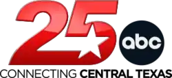A red 25, the numerals connected, with a star punched out of the lower counter of the 5. The ABC logo appears to the right. Beneath is the slogan, "Connecting Central Texas".