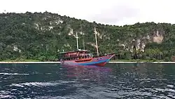 Pinisi ship anchored in the waters off the coast of Biluhu