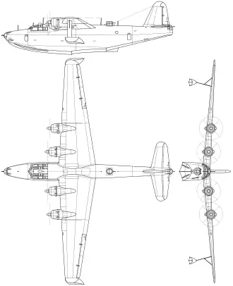 Kawanishi H8K showing two steps on the hull, a skeg at the second step and spray strips under the forebody