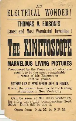 Advertisement for Kinetoscope exhibition in Elmira, New York, September 1894