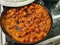 Korv stroganoff made with various different sausages