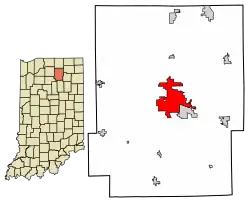 Location of Warsaw in Kosciusko County, Indiana.