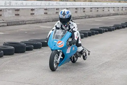A two-stroke motorcycle designed for drag racing
