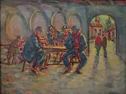 Card Game, by LVG, oil on canvas, 1940s, Goriansky Family Collection