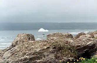 Rocks, iceberg, Strait of Belle Isle