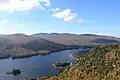 Fall view of Lac Monroe from the summit of La Corniche trail