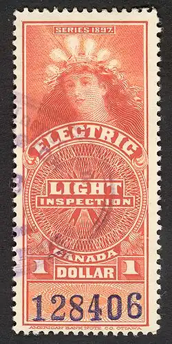 1897 "Lady of the Light Bulbs" revenue stamp of Canada