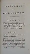 First page of &quot;Elements of Chemistry in a Systematic Order Containing All the Modern Discoveries&quot; (1790)
