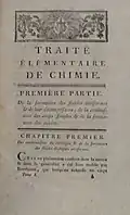 First page of volume I of "Traité élémentaire de Chimie" (1789)