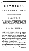 First page of Lavoisier's Chymical Nomenclature
