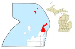 Location within Leelanau County (red) and the administered village of Northport (pink)