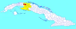Limonar municipality (red) within Matanzas Province (yellow) and Cuba