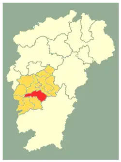 Location in Ji'an City (yellow) and Jiangxi province