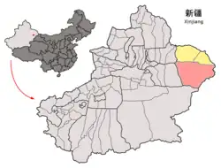Location of Yizhou (red) in Hami (yellow) and Xinjiang