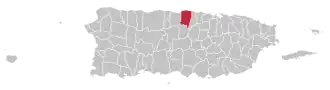 Map of Puerto Rico highlighting Vega Baja Municipality