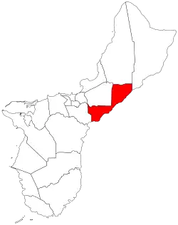 Location of Mangilao within the Territory of Guam.