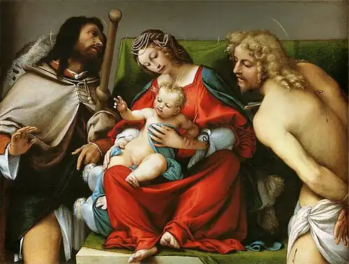 Lorenzo Lotto, Madonna and Child with Saint Roch and Saint Sebastian, 1518