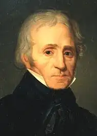 oil painting of head and shoulders of white man in early 19th-century costume, with receding grey hair and neat side-whiskers