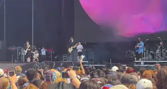 Lovejoy performing at Lollapalooza in 2023. Left to right: Joe Goldsmith, William Gold, Ash Kabosu, Mark Boardman.