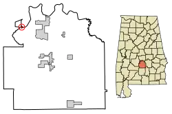 Location of Benton in Lowndes County, Alabama.