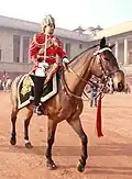 Major Amit Bhardwaj moving towards forecourt of Rashtrapati Bhavan during full dress rehearsal on 23 January 2013
