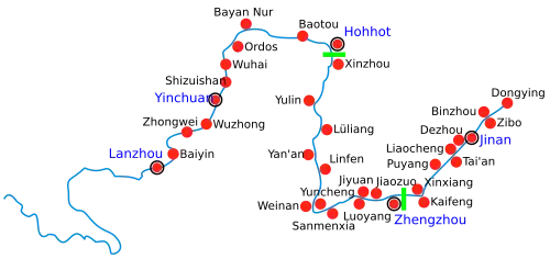 Major cities along the Yellow River