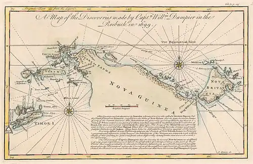 Copperplate map, with colour added, of New Guinea, New Britain and adjacent islands