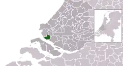 Highlighted position of Hellevoetsluis in a municipal map of South Holland