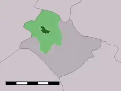 The village centre (dark green) and the statistical district (light green) of Zenderen in the municipality of Borne.
