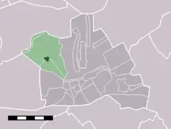The village (dark green) and statistical district (light green) of Zegveld in the municipality of Woerden.