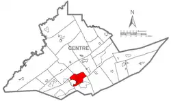 Location of College Township in Centre County, Pennsylvania