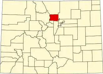 Map of Colorado highlighting Boulder County