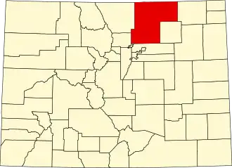 Map of Colorado highlighting Weld County