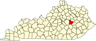 State map highlighting Estill County