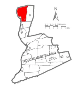 Map of Northumberland County, Pennsylvania highlighting Delaware Township