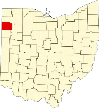 Map of Ohio highlighting Paulding County