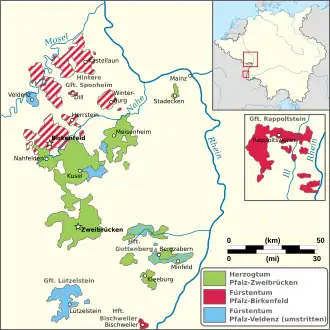 Palatine Zweibrücken (green) and other Palatine lines, ca. 1700.