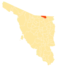 Location of the municipality in Sonora