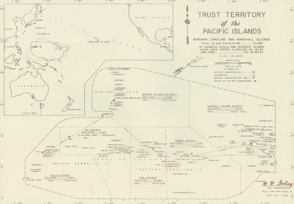 Image 35Map from 1961 of the US Trust Territory of the Pacific Islands, formerly Japan's South Seas Mandate. (from Micronesia)