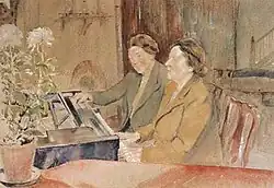Painting of Margaret Deneke playing piano with her sister Helena