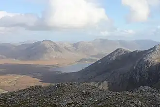 Letterbreckaun (centre, distance) viewed from Benbaun