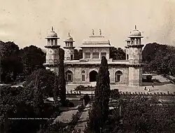 Samuel Bourne, "Mausoleum of Prince Etmad-Dowlah. Agra. 1232," 1863–1869, photograph mounted on cardboard sheet
