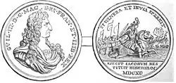 Medal struck to commemorate the Battle of the Boyne (Robert Chambers, p.&nbsp;8, July 1832)[59]