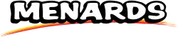 The word "Menards" in black-outlined white text, with a curved orange underline beneath it