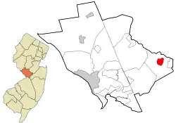 Location of Hightstown in Mercer County highlighted in red (right). Inset map: Location of Mercer County in New Jersey highlighted in orange (left). Interactive map of Hightstown, New Jersey