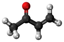 Ball-and-stick model of the methyl vinyl ketone molecule