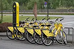 Metrobike station in the Valley of Three Ponds in Katowice