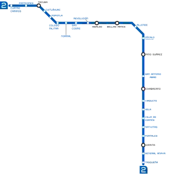 Mexico City Metro Line 2 map
